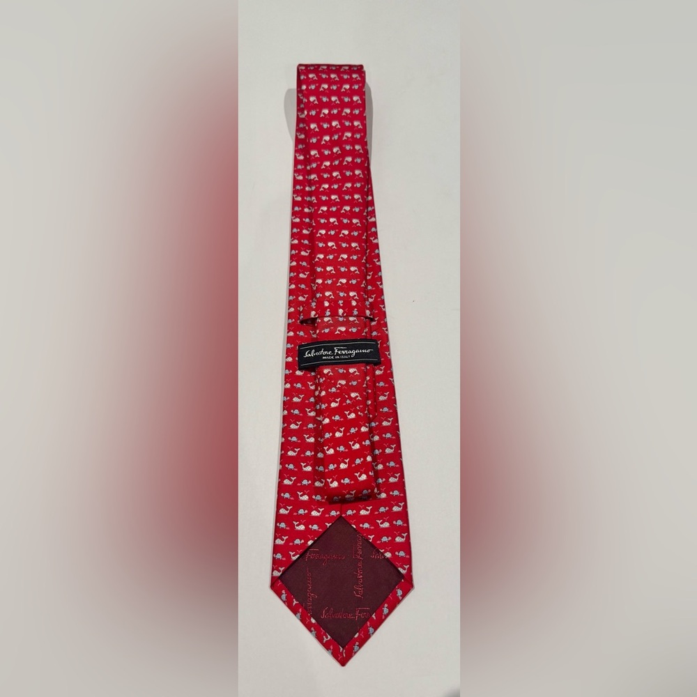 Salvatore Ferragamo Red ties with subtle whale Motif Print